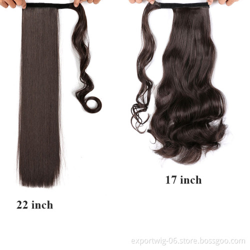 Cheap Ponytails Hair Attachment Long Curl Afro Ponytail Braiding Hair Pieces Yaki Synthetic Fiber Solid And Mix Color
